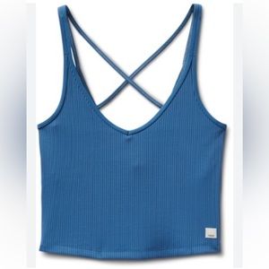 Vuori Ribbed Crop Tank Blue Small